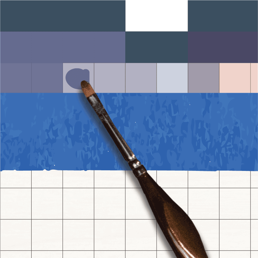 A small brush painting light coats inside a gridded paint block design.