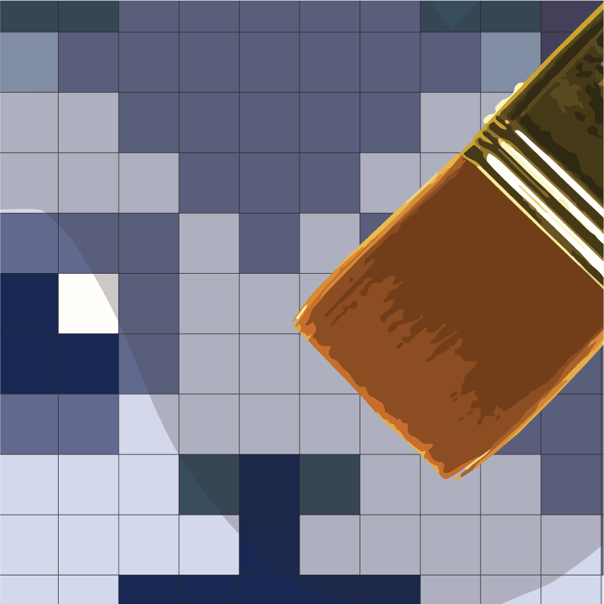 A large brush applying sealer over a completed painted block design.