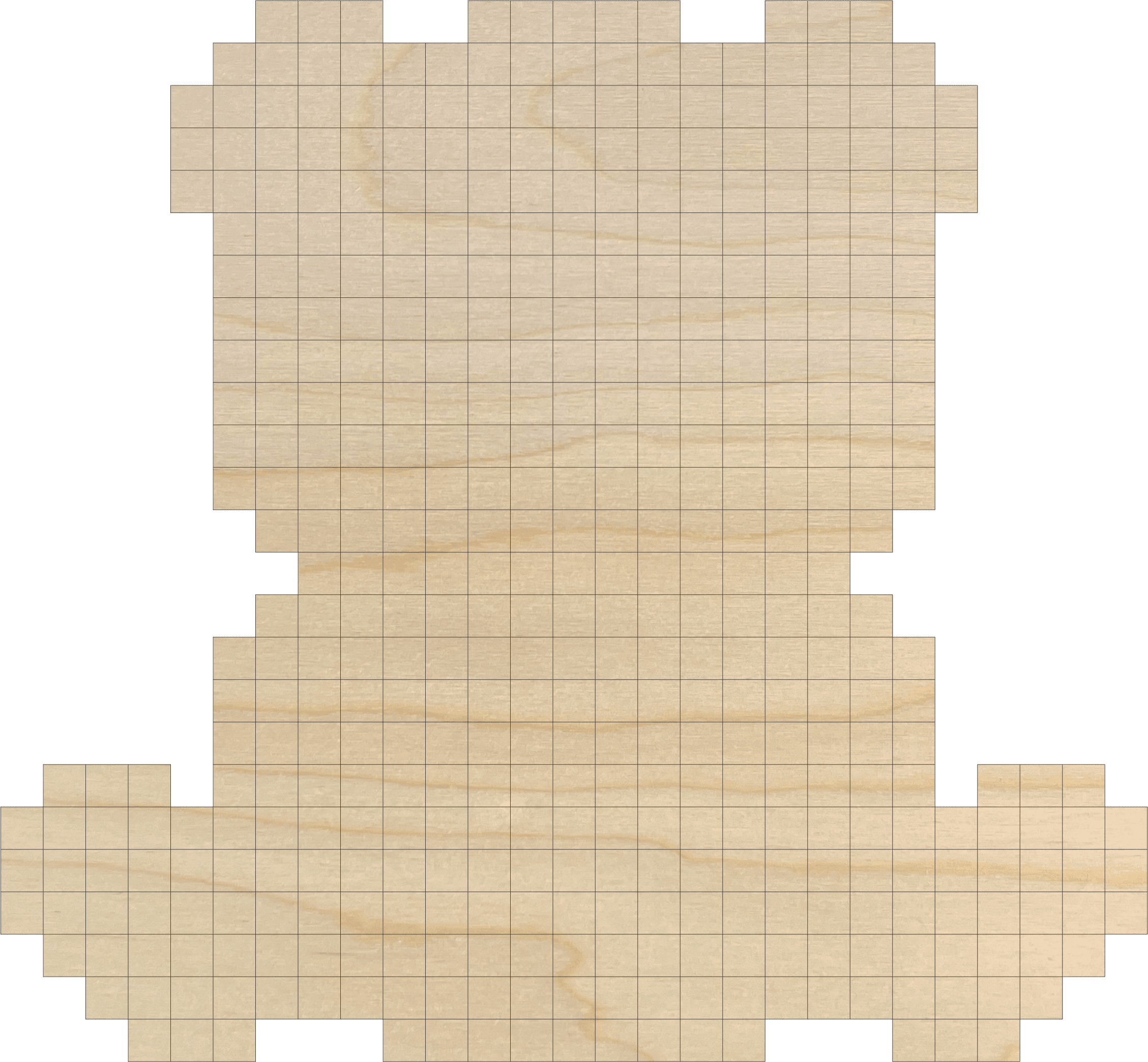 Wood surface with a gridded painted block project outline.