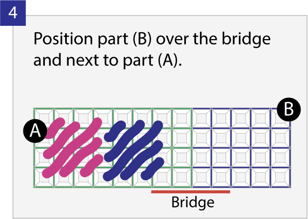 Bridge process step 4: position part B over the bridge next to part A.