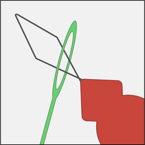 Figure 1: needle threader inserted through the eye of the needle.