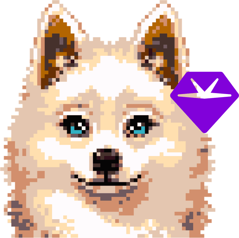 Pixel art dog pattern with Pixel Pass icon